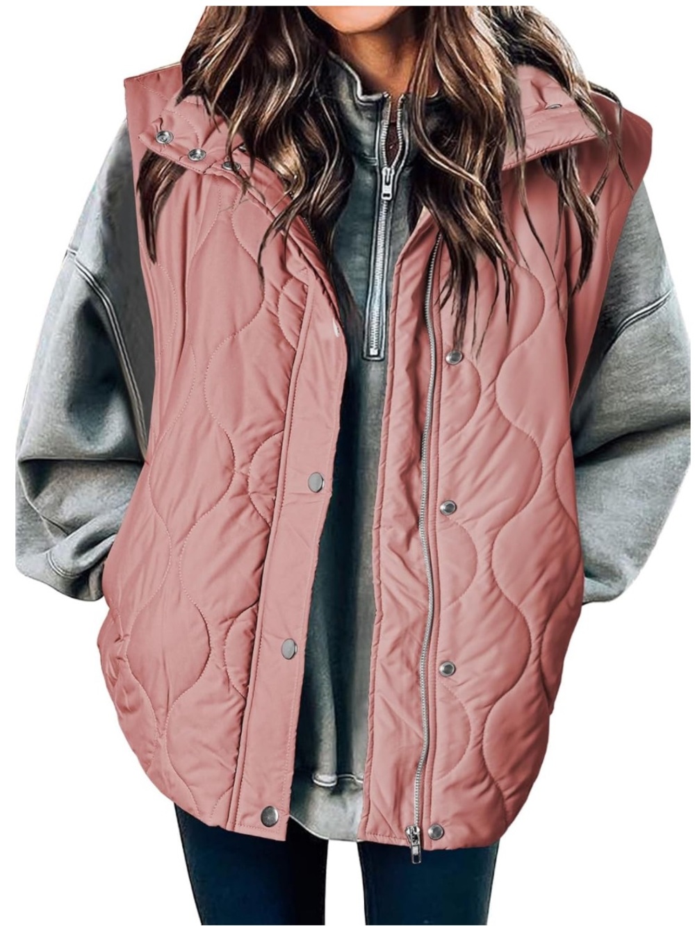 Quilted Sleeveless Puffy Vest in Dusty Rose